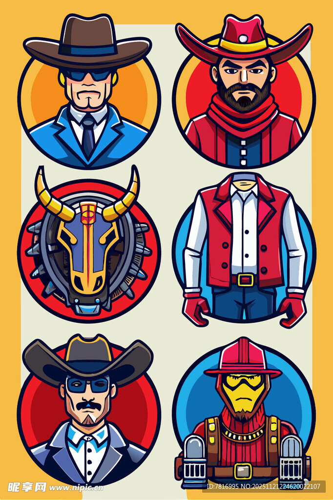 西部牛仔角色插画集合
