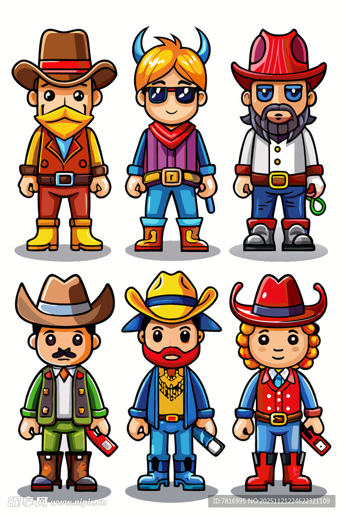 西部牛仔卡通角色集合