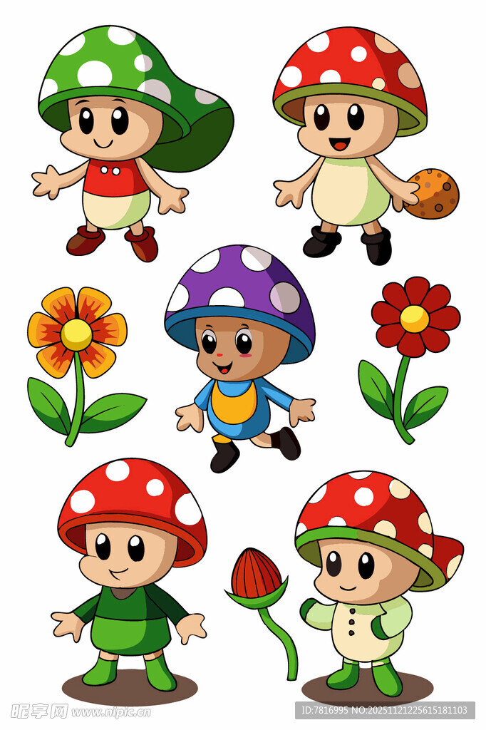 蘑菇小精灵与花朵