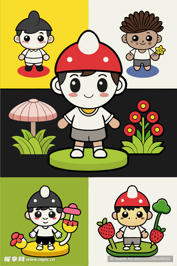 蘑菇小人卡通形象集合