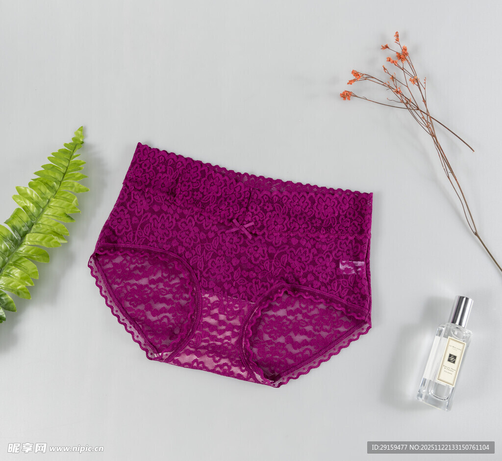 紫色蕾丝内裤与香薰绿植