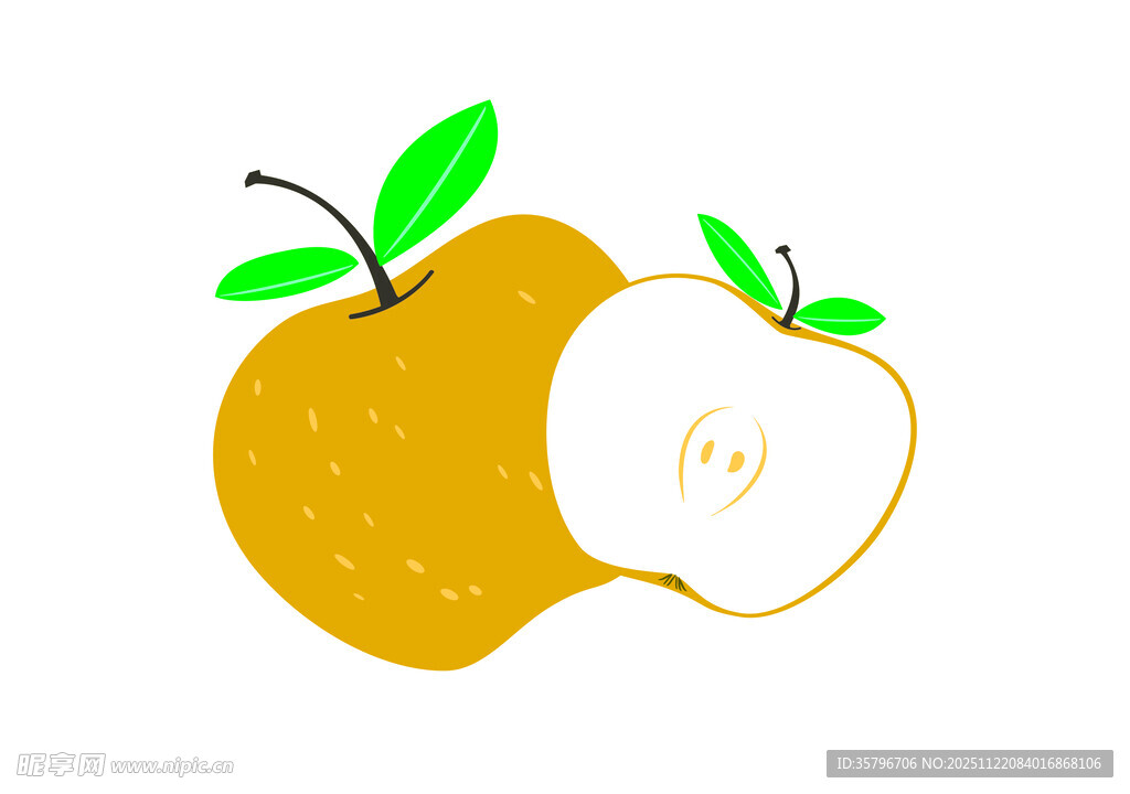 黄苹果插画清新水果图