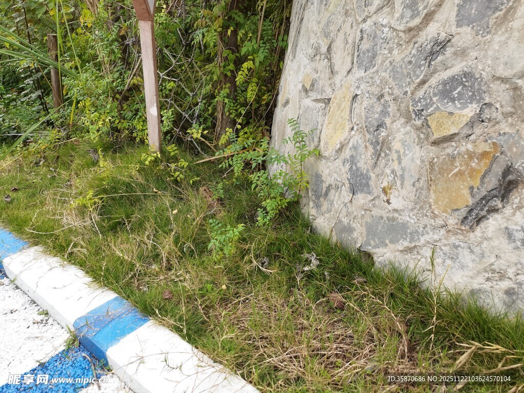 石边草地与蓝白边缘景观