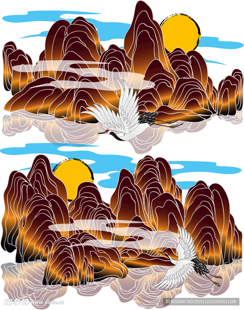 水墨群山日出景观图