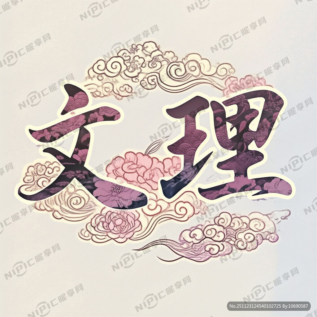 文理二字 整体色系粉白紫色