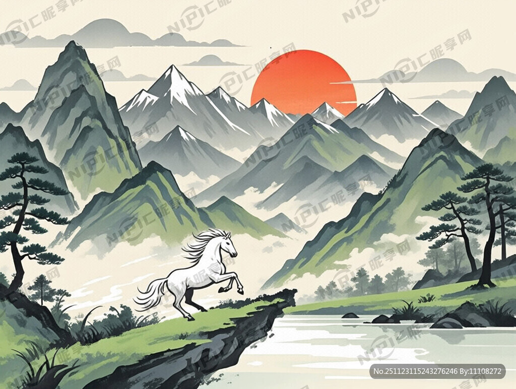 中式山水 水墨山水 冬季 下雪