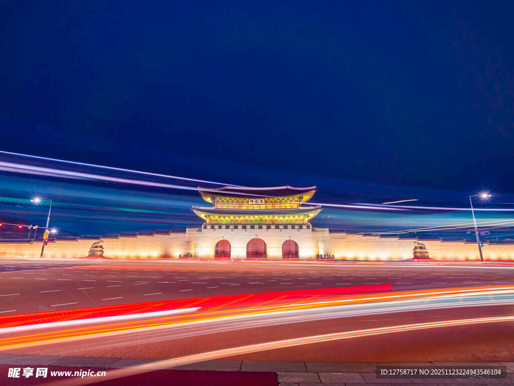 西安古城夜景车流光影