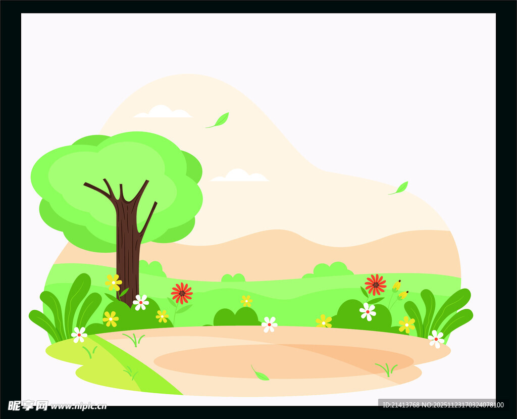 田园风光中的绿树花草