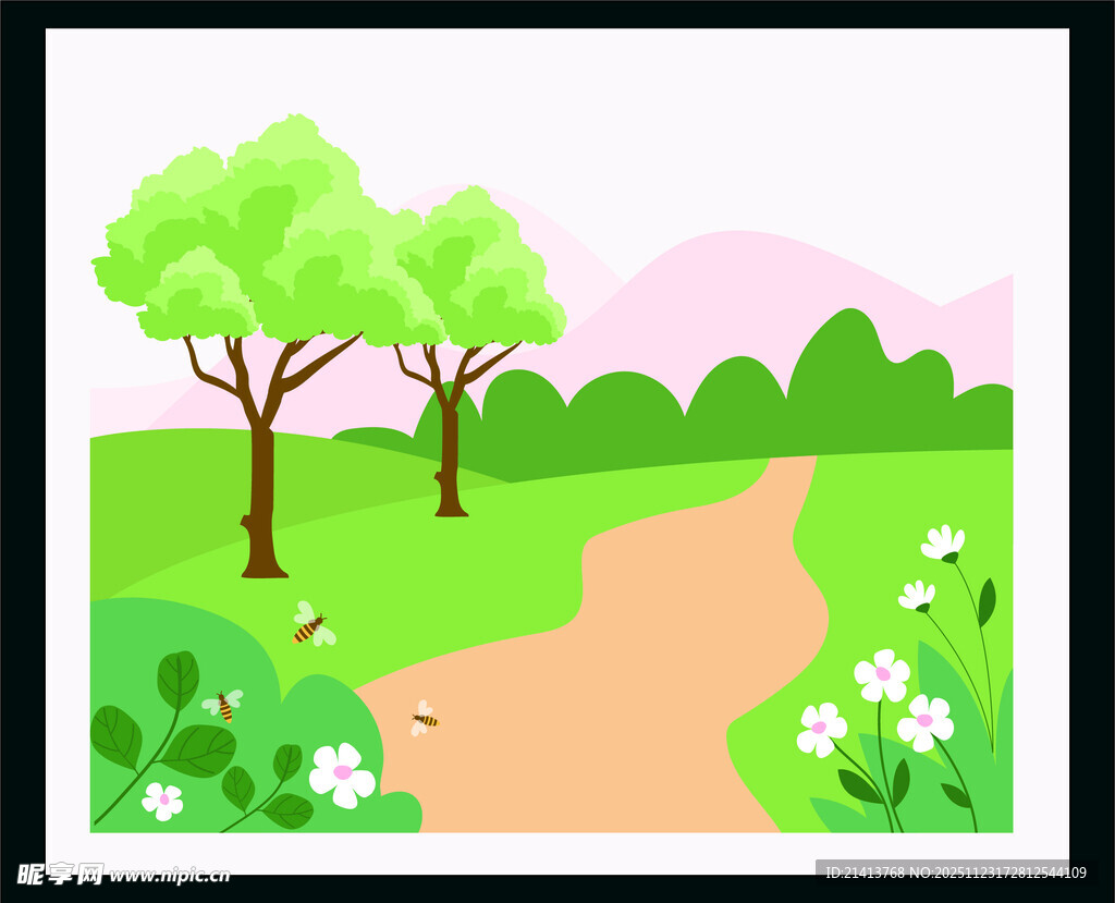 田园小径旁的绿意风景