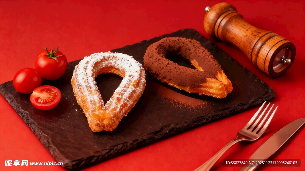 美味糕点与餐具的精致组合