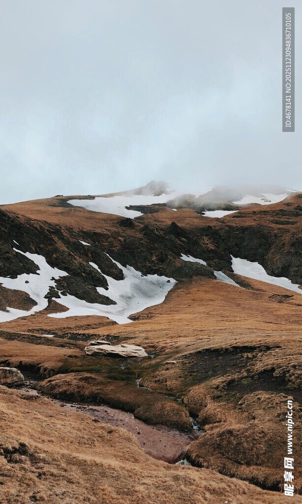 雪山下的棕褐山地景观