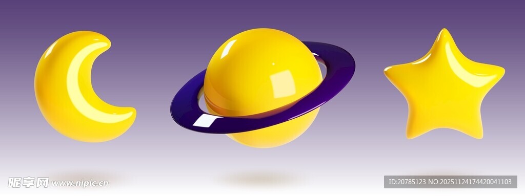 3d立体梦幻星球月亮星星组合