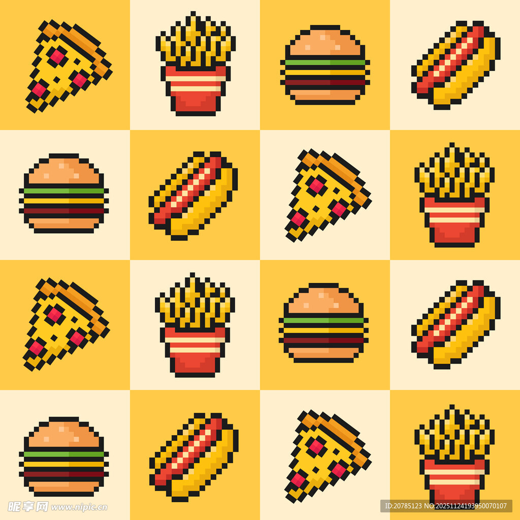 像素风快餐图案背景