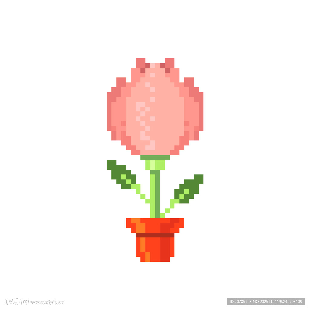 像素风粉色盆栽郁金香