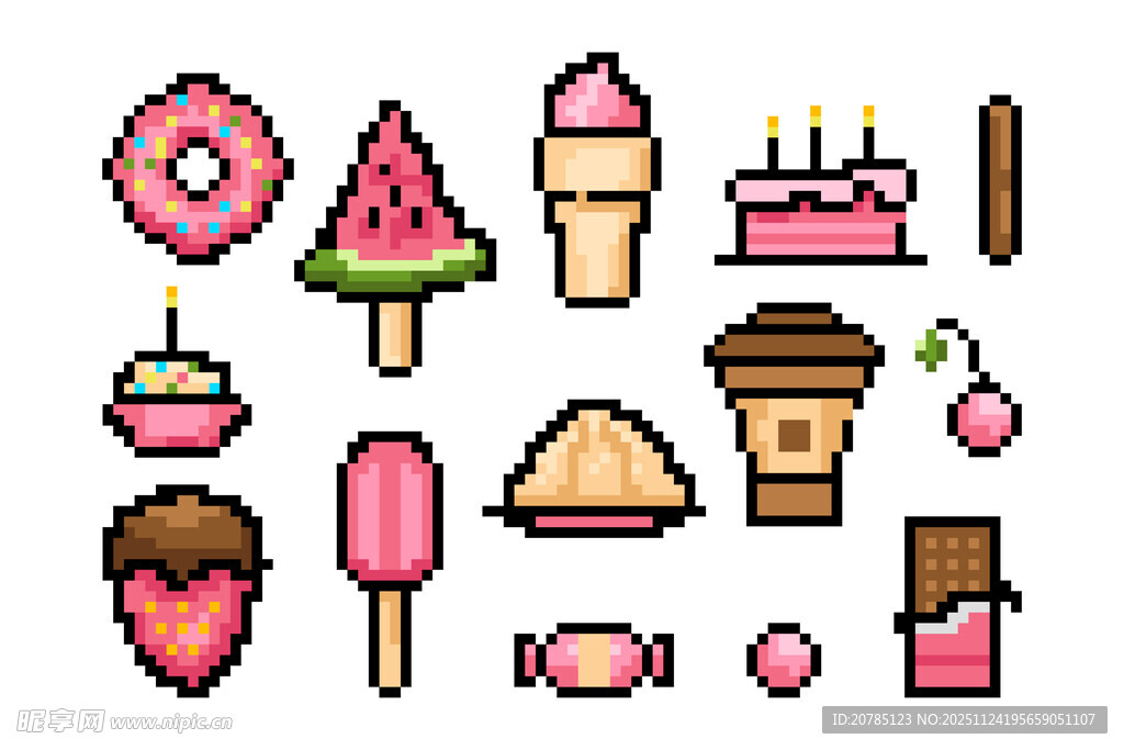 像素风美味甜品图标集