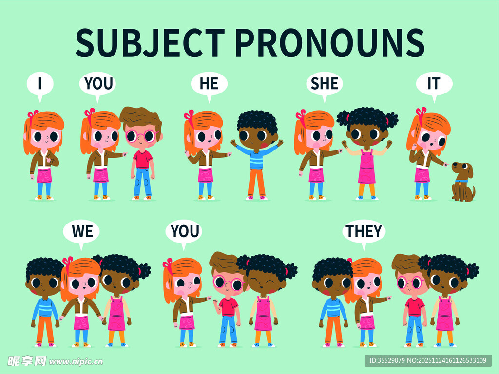 主格代词 卡通儿童绘画