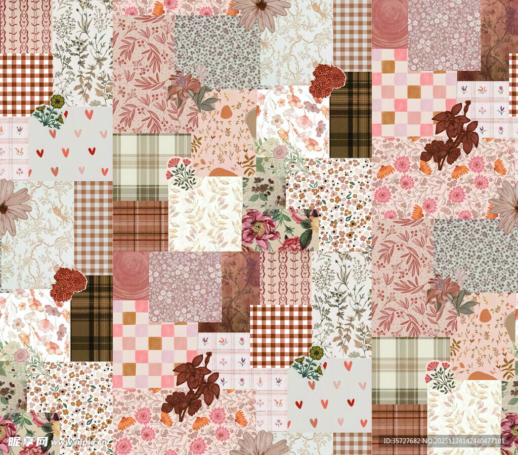 粉色系拼贴风图案素材