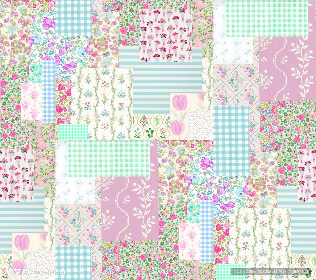 多彩拼布风图案纹理设计