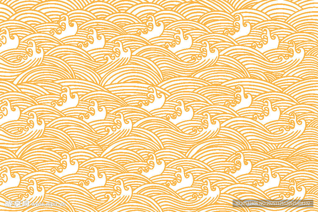 金色海浪飞鸟纹理图案