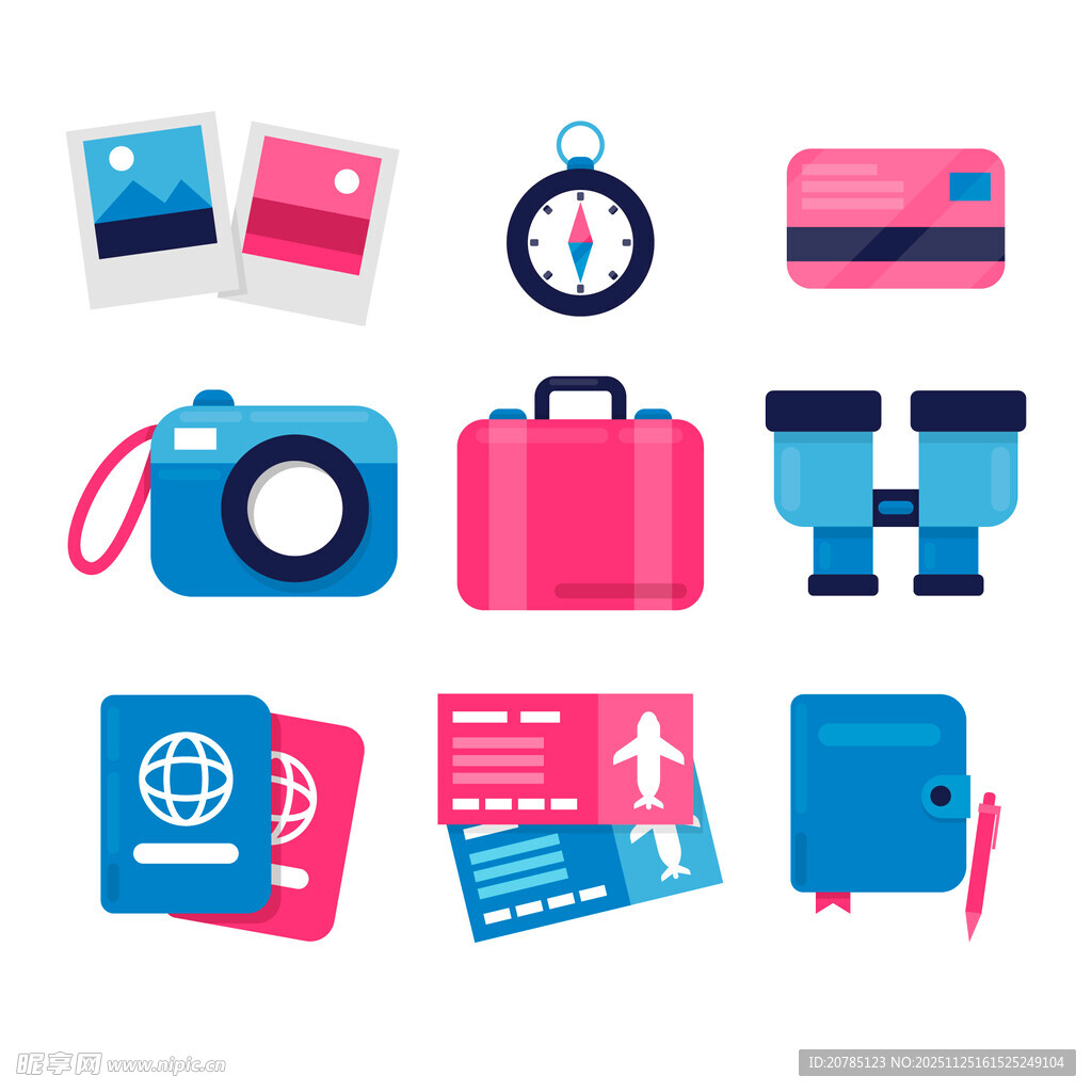 旅行必备物品图标集合