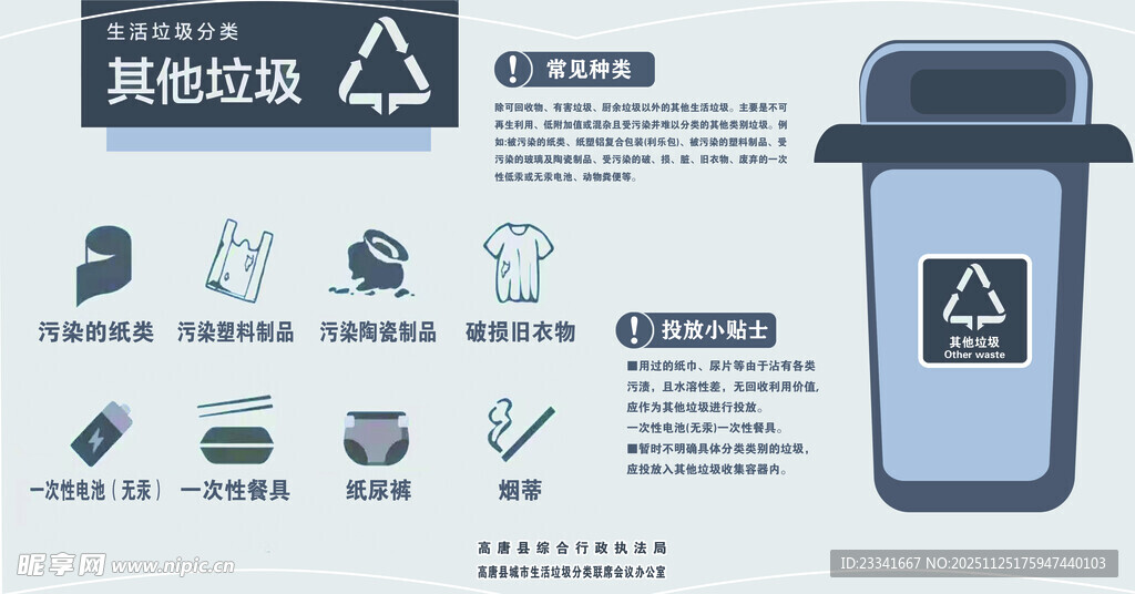 垃圾分类指南与垃圾桶图示
