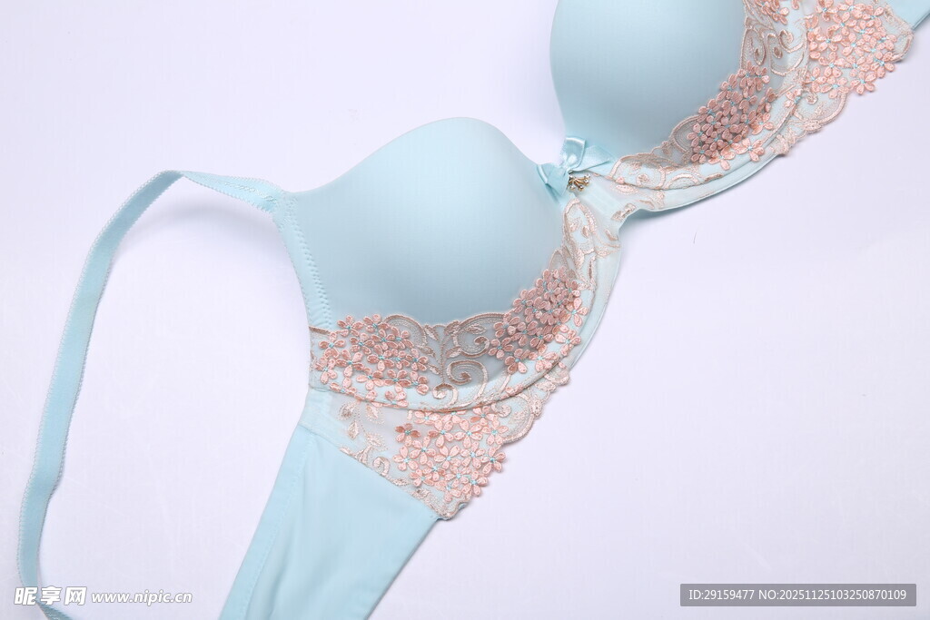 浅蓝色蕾丝花纹女士胸罩