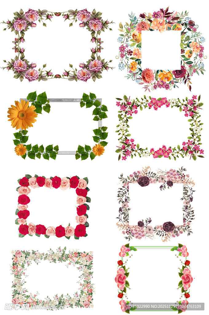 多彩花卉边框装饰图案集