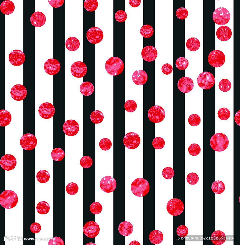 黑白条纹上的红色圆点图案