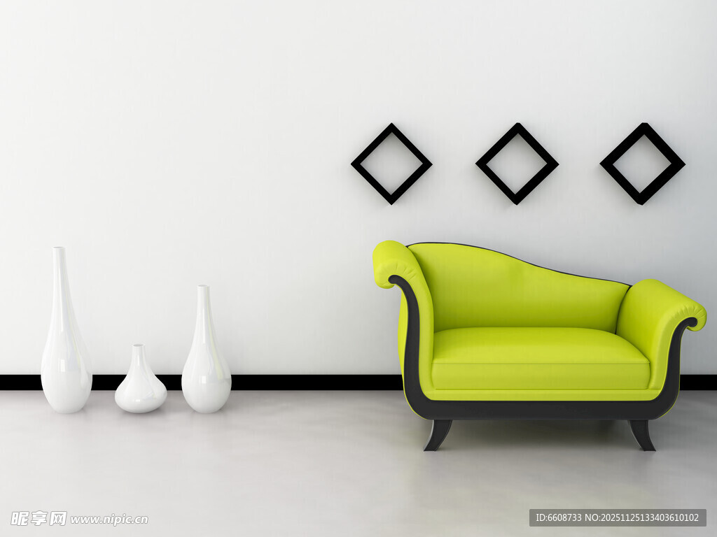 亮黄色沙发搭配简约墙饰