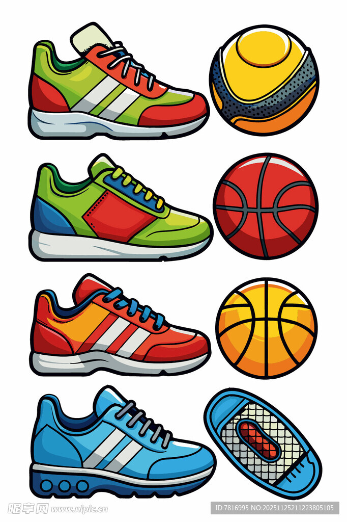 多彩运动鞋与球类集合