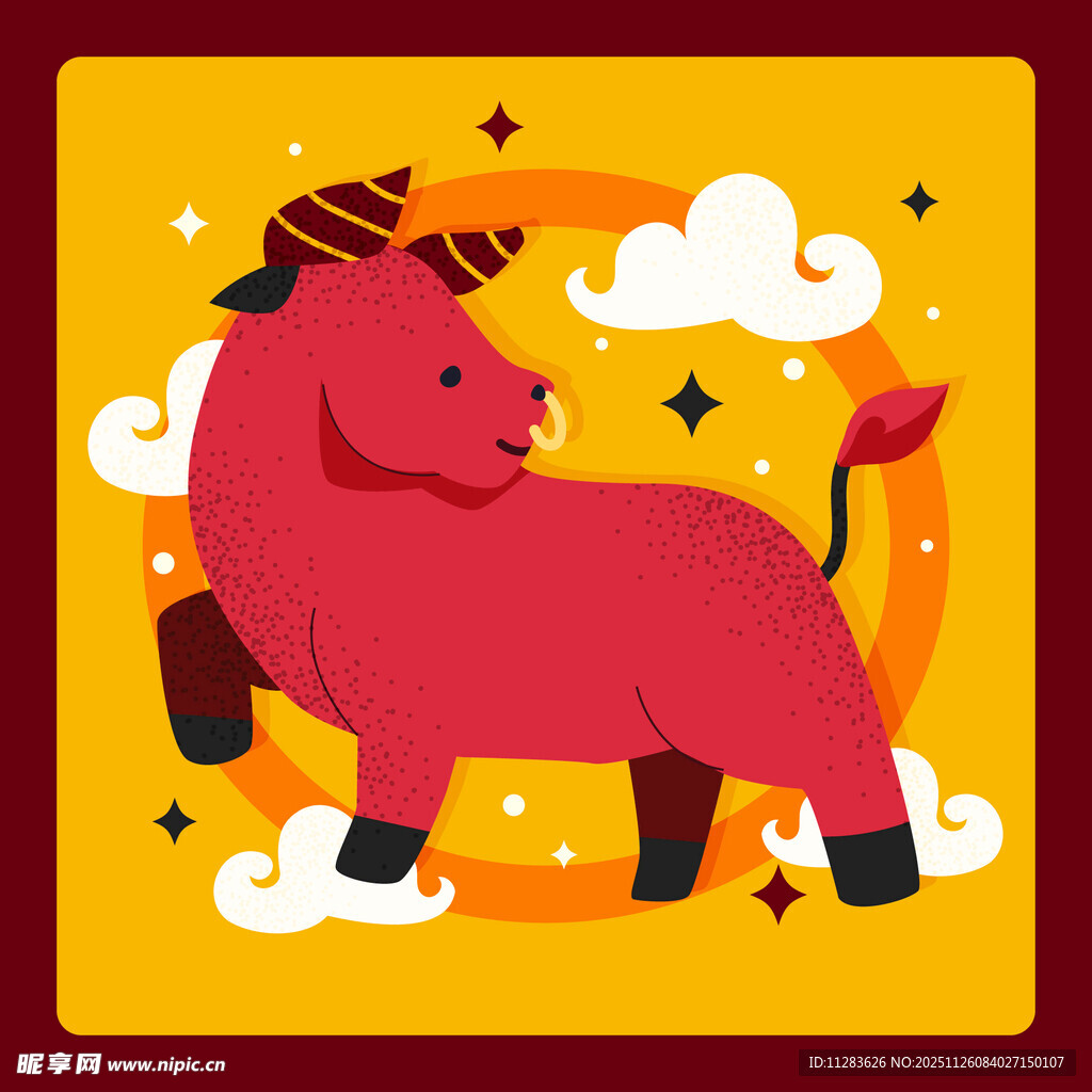红色独角小牛插画