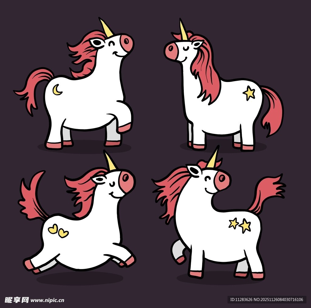 可爱独角兽四连动态插画