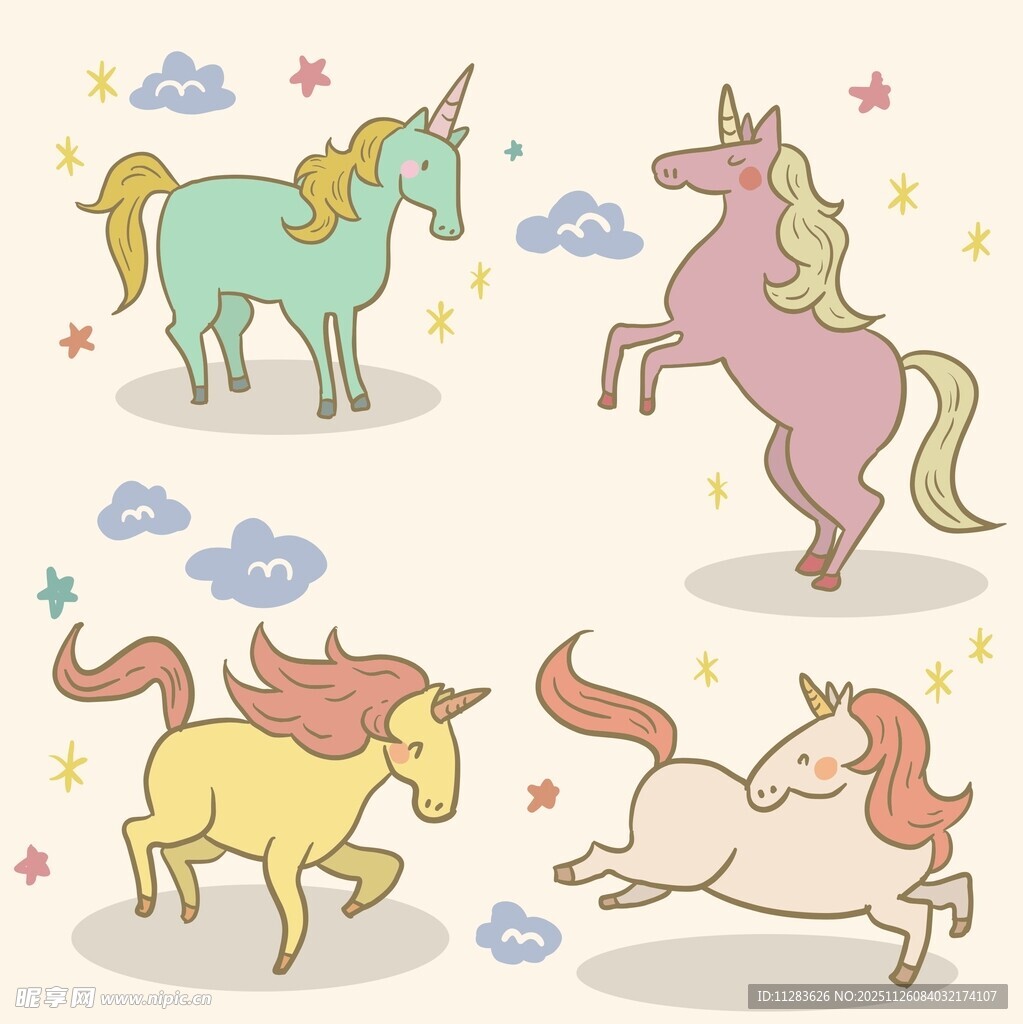 可爱独角兽插画
