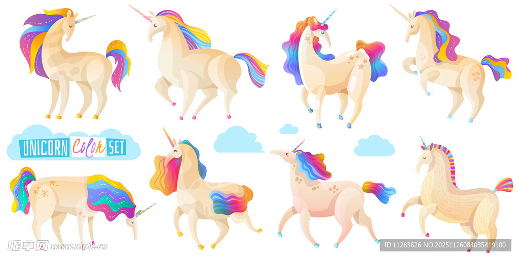 多彩独角兽插画素材