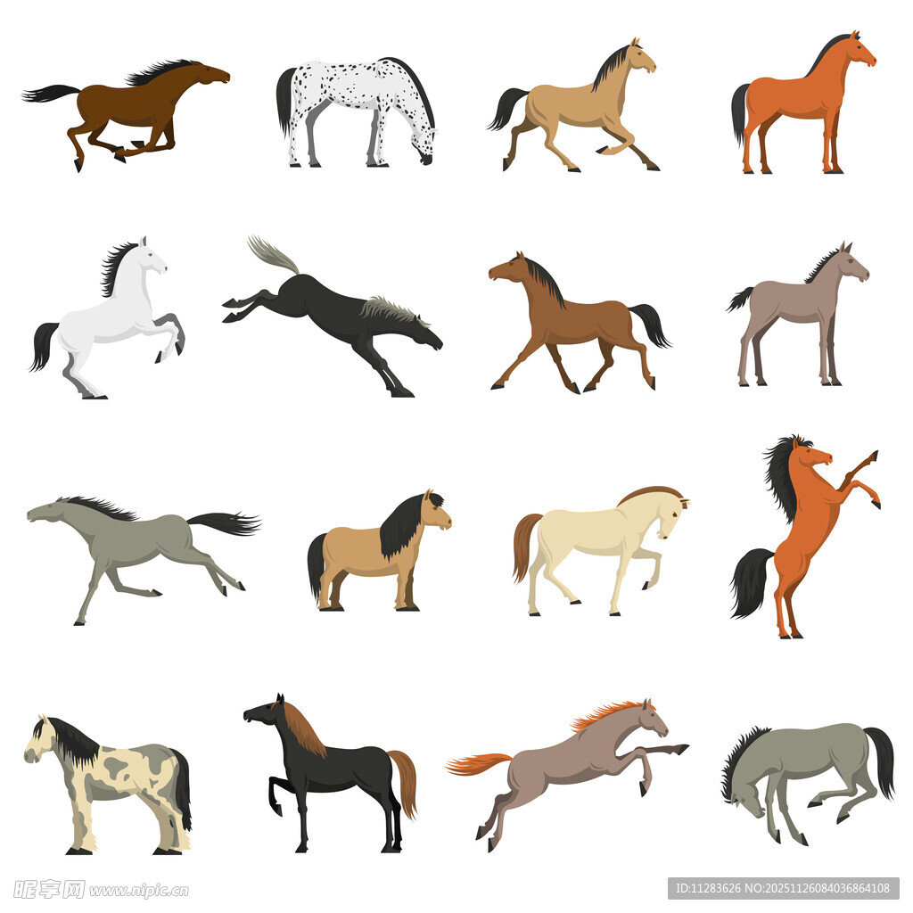 多样姿态的奔跑马匹集合