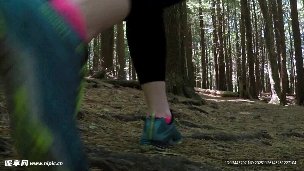 林间徒步者的动感瞬间