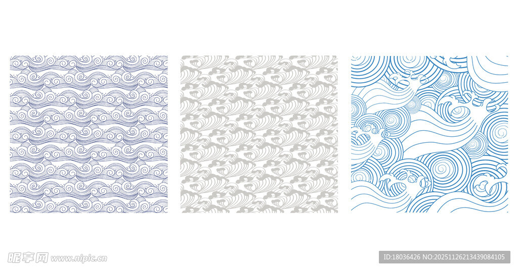 蓝色系水波纹中式底纹图案素材