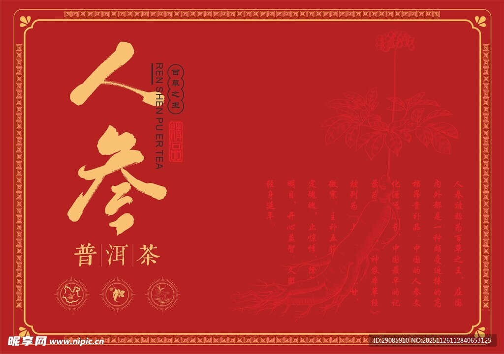 红色背景人参书法展示