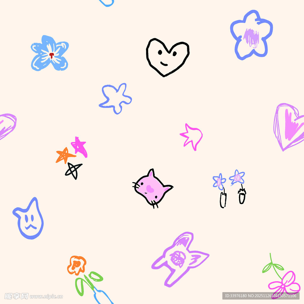 多彩手绘卡通图案集合