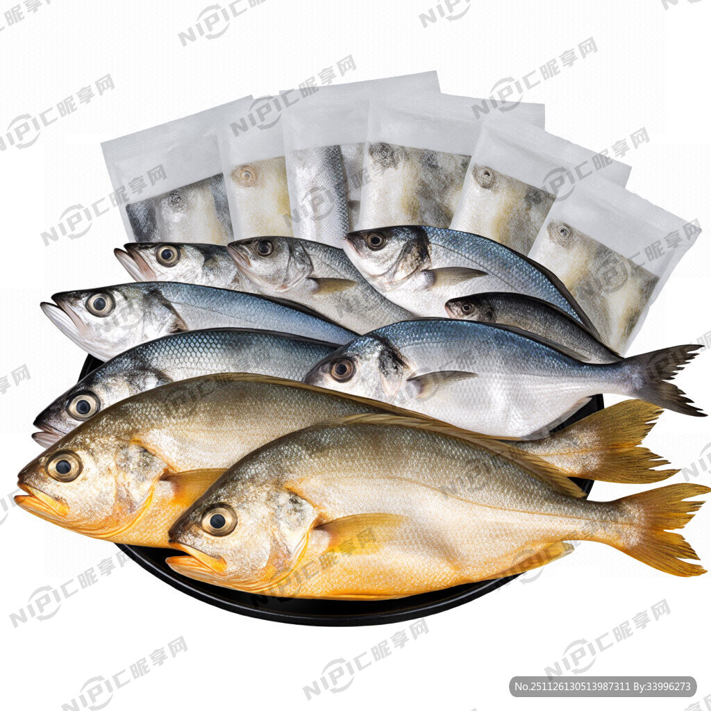 黄鱼带鱼鲳鱼墨鱼海鲜礼包易拉宝