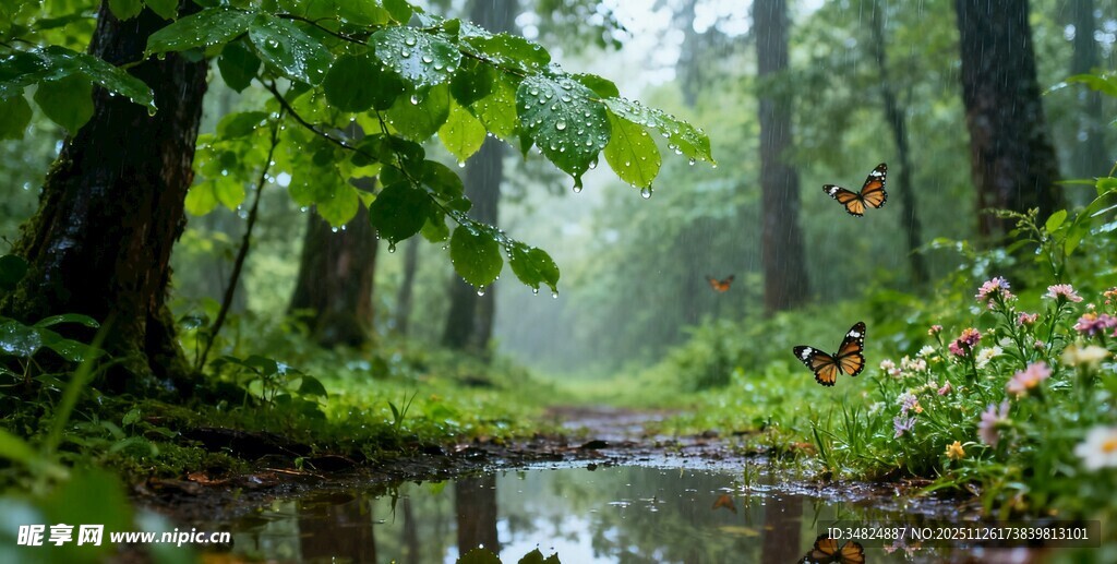 林间雾霭中的静谧小径