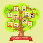 色彩缤纷的树与装饰家庭成员