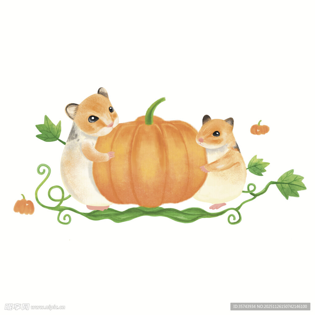 仓鼠与南瓜的可爱插画