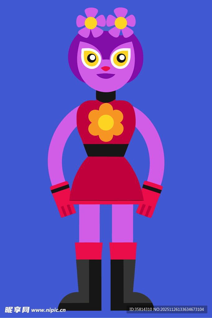 紫色卡通花朵装饰机器人