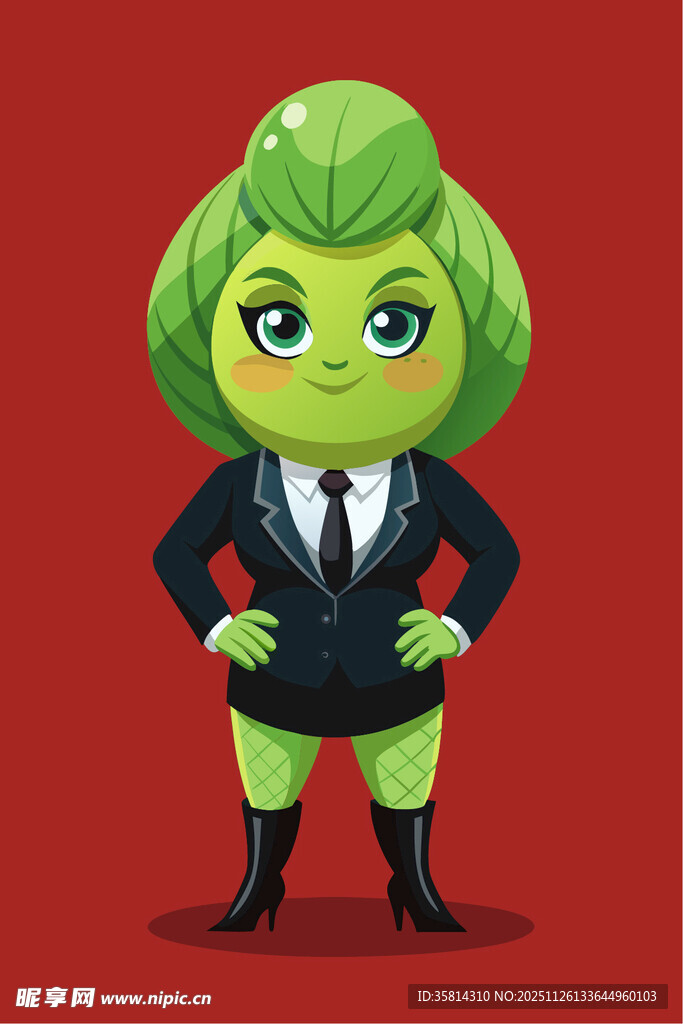 绿发女外星人职业装形象