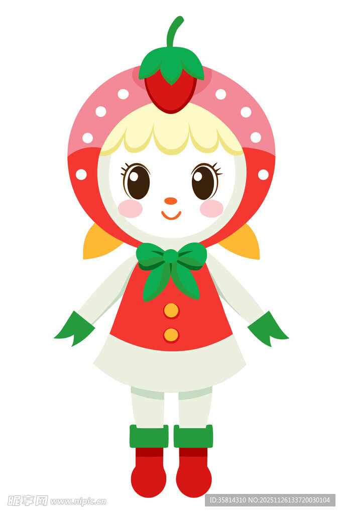 草莓装扮的可爱卡通女孩