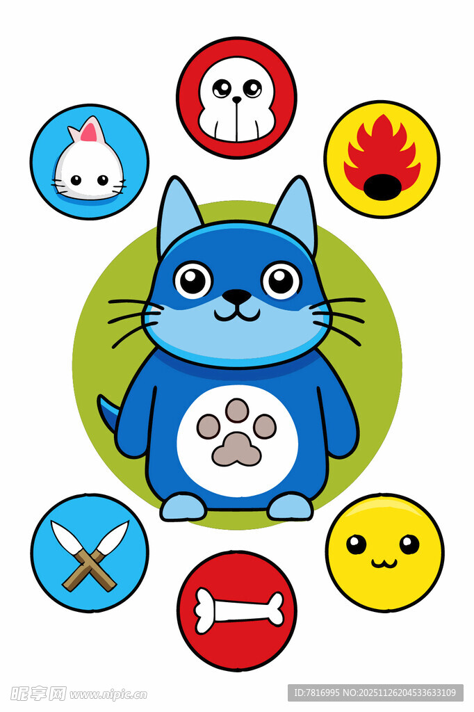 可爱蓝猫与趣味图标