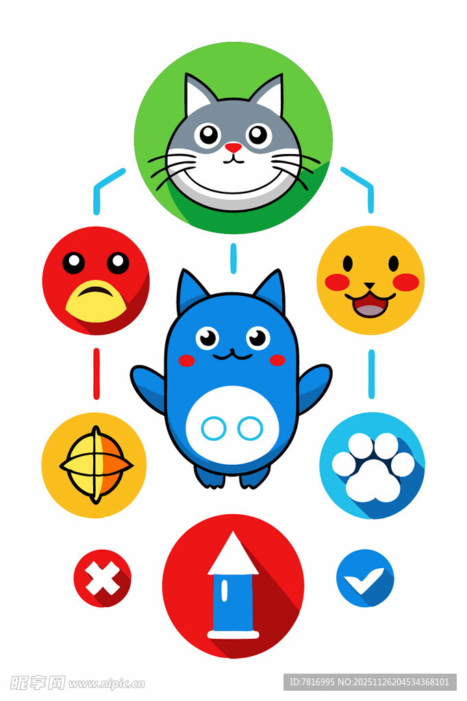 可爱动物与多彩图标组合