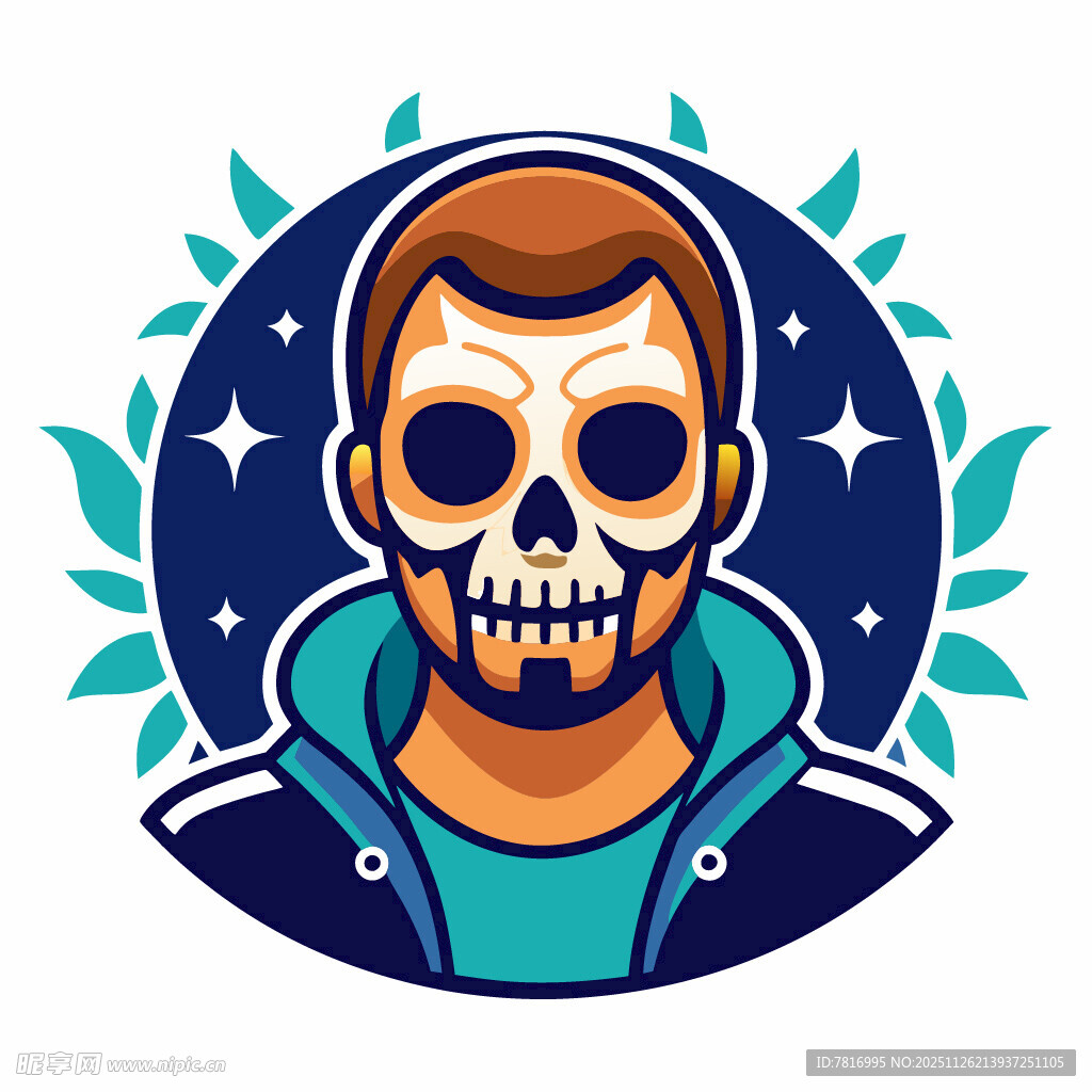 骷髅风格男士头像插画