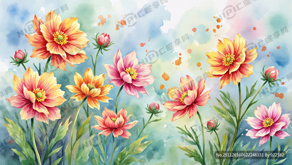 水彩绘烂漫花卉